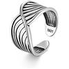 Candyfancy Gioielli Anelli Solitario Wave Ring Regolabile Onda Retro Anello Donna Argento 925 Midi Rings Vintage Regolabili Misure 49-57 - Regalo di Natale