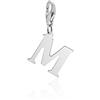 Aka Gioielli® - Charm Lettera M in Argento Sterling 925 Rodiato Ciondolo Iniziali Alfabeto