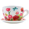 Dekohelden24 Vaso per fiori, vaso per piante, fioriera, vaso per fiori, con manico in ceramica, motivo: tulipano mare, 25 x 23 x 14 cm