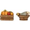 THUN - Set casseta frutta e cesto con pesce - ceramica - Collezione Presepe Classico - cassetta frutta 4x3,2x3 cm - cesta pesce 4x2,4x2,2 cm