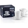 De'Longhi DLSC309 Set di 2 tazze in porcellana ceramica, Made in Italy, per Cappuccino e Latte Macchiato, Confortevole da Tenere, Lavabile in Lavastoviglie, Capacità 270ml ciasc. + i piattini