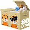 BAKAJI Box Contenitore per Giocattoli Bambini con Animali, Scatola Pieghevole Salvaspazio Capacità 80 Litri Multiuso, Organizer Richiudibile con Maniglie e Chiusura a Strappo, 62.5x31.5x40cm (Beige)