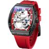 OLEVS Orologio da uomo automatico meccanico di lusso Tourbillon in acciaio inossidabile impermeabile orologio da polso data, G6779: cinturino rosso e quadrante nero e rosso