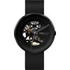 CIGA Design Orologio automatico da uomo - My Serie Orologio da polso, Nero, estetica scheletrica, acciaio inossidabile e cinturino in pelle con specchio in cristallo zaffiro Regali per uomini e donne
