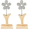 com-four® 2x fiore decorativo in metallo premium, figura argentata su base in legno di mango, decorazione primaverile moderna per tavolo e mobile (2 pezzi - margherita)