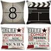 Trlyane Federa per Cuscino con Tema Cinema, Set di 4, in Lino, Stampa Doppia, Stile Vintage, Cinema Popcorn, Clapperboard, Federa per Divano, 45x45 cm