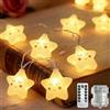 ZCLIKEU Catena luminosa a stelle a batteria, 3 metri, 20 LED, luce bianca calda, 8 modalità, per camera dei bambini, con timer e telecomando, IP44, per feste di nozze