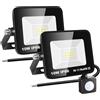 RIGIDON 2x 10W Faretto con Sensore di Movimento, 1000 LM 6000K Bianco Freddo Proiettori Faretto LED da Esterno, Fari di Sicurezza, Luci Esterno Per Giardino, Garage, Strada, Patio, Terrazza, Cortile
