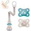 MAM Skin Soft ciucci originali in silicone // 0-6 mesi, da maschietto // Set da 2 // incl. contenitore per il trasporto sterilizzato e cordoncino porta ciuccio NIP