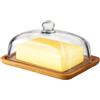 Windfromort Burriera - Burriera in Vetro con Coperchio - Porta Burro da Frigorifero con Base in Bambù, Portaburro per Conservare Burro, Formaggio, Torte, Snack, Colazione