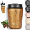 Milu Tazza Termica per caffè 300ml, 400ml, 500ml - Thermo Coffee Mug-to-Go, Tazza da Viaggio Senza BPA, Litri con Isolamento, In Acciaio Inox e Tenuta stagna per caffè e tè (Wood, 300ml)