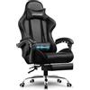 GTPLAYER Sedia da gioco, sedia da ufficio, sedia ergonomica per PC, poltrona da gioco, con supporto per massaggi, sedie Task con poggiapiedi e poggiatesta, in ecopelle nera