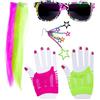 W WIDMANN MILANO Party Fashion - Set costume ragazza anni '80, 2 extension per capelli al neon, orecchino, guanti e occhiali, carnevale, festa a tema