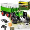 Orvyna RC Trattore Telecomandato Giocattolo, 2.4 GHz Trattore con Telecomando per Bambini, Completo di Forca Sollevatrice, Rimorchio, Luci, Mucca, Pecora e Balla di Fieno, Regalo per Bambini 3-8 Anni