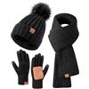 FISFET Cuffia, sciarpa e set di guanti da donna, berretto invernale da donna con pompon foderato in pile, touch screen, sciarpa, berretto caldo da donna, set 3 in 1, nero, Taglia unica