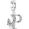 CYCUFF Ciondolo a forma di lettera a farfalla, in argento 925, per braccialetti e collane, gioielli con zirconi, regalo per donne, famiglia, amici, charm, Argento sterling, argento Sterling 925