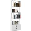 HOMCOM Libreria HOMCOM a 5 livelli, mobile contenitore a S con scaffali e armadio a doppia anta, scaffale portaoggetti per soggiorno, camera da letto, 60x23,8x cm, Bianco