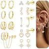 FIOROYAL 8Paia Set Orecchini Donna Acciaio Inossidabile Anallergici Punto Luce Orecchini Cerchio Oro 14K Catena Zirconia Pendente Piccoli Orecchino Helix Trago Conch Piercing Orecchio G