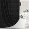 Siiluminisoy Tenda da doccia bohémien in tessuto nero intrecciato, con nappe, 137 x 198 cm, stile rustico minimalista, trapuntata, a zigzag e righe, shabby chic, impermeabile, moderna, per bagno e hotel