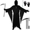 BSBUY Adults Costume Fantasma Nero, 5PZ Scream Ghostface Veste di Halloween, Unisex Phantom of Darkness Vestito, Abito da Triste Mietitore per Adulti per Carnevale, Horror Party, Feste in Maschera