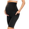 QGGQDD Leggings premaman corti con tasche, pantaloni premaman da donna per donne incinte, bianco, L