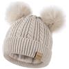 FISFET Cappelli a berretto da donna con doppio pompon, cappello a bobble da donna per il freddo, caldo, in lana intrecciata con fodera in pile, cappelli invernali per l'uso quotidiano, Color panna