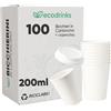 100 Bicchieri In Cartoncino 210 Ml Con Coperchio - Ecologici E Riciclabili | Ecodrinks