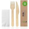 50 Bis Posate In Legno Con Tovagliolo