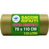 11 Sacchi Pattumiera Ambra 70x110 - Grammatura Alta - Super Resistenti