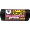 10 Sacchi Rifiuti Neri Super Resistenti 90x120 Cm - 140 Litri - Plastica Riciclata Elite
