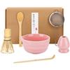 TOSUTO Matcha Set,macha tea kit con Ciotola (Design a Becco d'Aquila),Frusta Matcha di Bambù,Setaccio,Cucchiaio & Accessori,Set Regalo per Appassionati di Matcha,Uso in Casa,Ufficio o Cucina (Rosa)