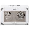 Maturi Set di due bicchieri da vino senza stelo Mr Right Mrs Always Right