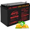 ANFEL BATTERIA 12V 100A PIOMBO GEL ERMETICA ALLARMI FOTOVOLTAICOSOLARE COME 12FGL100