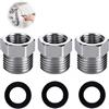 Zynqo Set di 3 riduttori da 1/2 pollici a 3/8 pollici, in acciaio inox, raccordo filettato con 2 anelli di tenuta, prolunga di riduzione universale, antiruggine per sanitari e industriali