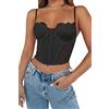 Dealmore Y2K - Top corsetto da donna in pizzo con spalline e spaghetti in maglia Y2K per appuntamenti e serate, Nero, M