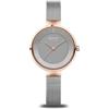BERING Solar 14631-369 Orologio da polso da donna, cassa in acciaio inossidabile color oro rosa da 31 mm e quadrante grigio, cinturino in maglia milanese, vetro zaffiro, 5 ATM