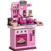 AIYAPLAY Cucina Giocattolo per Bambini da 33 Pezzi con Luci, Suoni e Rubinetto, in PP e ABS, 53x22x69 cm, Rosa