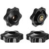 QUARKZMAN 4pz Pomelli a Stella M5 con Filettatura Femmina, Testa da 32mm, Plastica con Foro Passante, Vite in Ottone, Manopole a Compressione Filettate, Nero