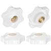 QUARKZMAN 4pz Pomelli a Stella M8 con Filettatura Femmina, Testa da 32mm, Plastica con Foro Passante, Vite in Ottone, Manopole a Compressione Filettate, Bianco