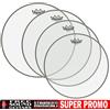 REMO AMBASSADOR CLEAR TRASPARENTE SET PELLI 10" 12" 14" 16" PELLE BATTERIA
