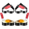 QUARKZMAN 4Pcs Anelli Per Uova A Forma Di Cuore Acciaio Inossidabile Antiaderente Anello Per Pancake Con Manico In Silicone Per Piastra Uova Sandwich Omelette Colazione