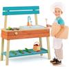 FANTASK Cucina da giardino in legno, per esterni, con rubinetto e grill, con spiedini in legno, per alimenti e accessori da giardino, per bambini a partire dai 3 anni in su