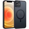 Knrlqim Custodia Magnetica per iPhone 12/12 Pro, Compatibile con MagSafe, PC Silicone Cover Traslucido Opaco, Case Protezione Fotocamera & Pulsanti Metallo, Antiurto Antiscivolo Slim, Nero