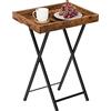 HOOBRO Tavolino con Vassoio, Tavolino da Divano Pieghevole con Vassoio in Legno Rimovibile, Struttura in Acciaio, Tavolino da Caffè, Stile Industriale Vintage,Marrone Vintage EBF29BZ01