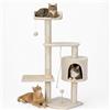 Bakaji Albero Tiragraffi per Gatti in Sisal e Peluche Parco Giochi Gatto con Cuccia Pali Graffiatoio e 3 Piattaforme Dimensioni 112 x 67 x 55 cm (Crema)