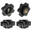 QUARKZMAN 4pz Pomelli a Stella con Filettatura Femmina M6, Testa da 25mm, Plastica con Foro Passante, Vite in Ottone, Manopole a Compressione Filettate, Nero