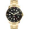 Fossil Orologio GMT blu da uomo, movimento a tre lancette con data e cinturino in acciaio inossidabile o in silicone, 46 mm, Tono oro