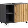 trendteam smart living - PureBliss - Mobile sottolavabo su ruote - Antracite/Rovere - Lavabo con 2 scomparti aperti - 80 x 64 x 42 cm - Effetto scanalato - eleganti manici in metallo
