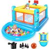 AKEYDIY Gonfiabile castello gonfiabile per bambini dai 3 ai 6 anni, piccola casetta giocattolo in PVC con cuscino gonfiabile, vasca da pallone estraibile, cestino da basket e gioco di saltare, pompa ad aria