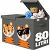 BAKAJI Box Contenitore per Giocattoli Bambini con Animali, Scatola Pieghevole Salvaspazio Capacità 80 Litri Multiuso, Organizer Richiudibile con Maniglie e Chiusura a Strappo, 62.5x31.5x40cm (Grigio)